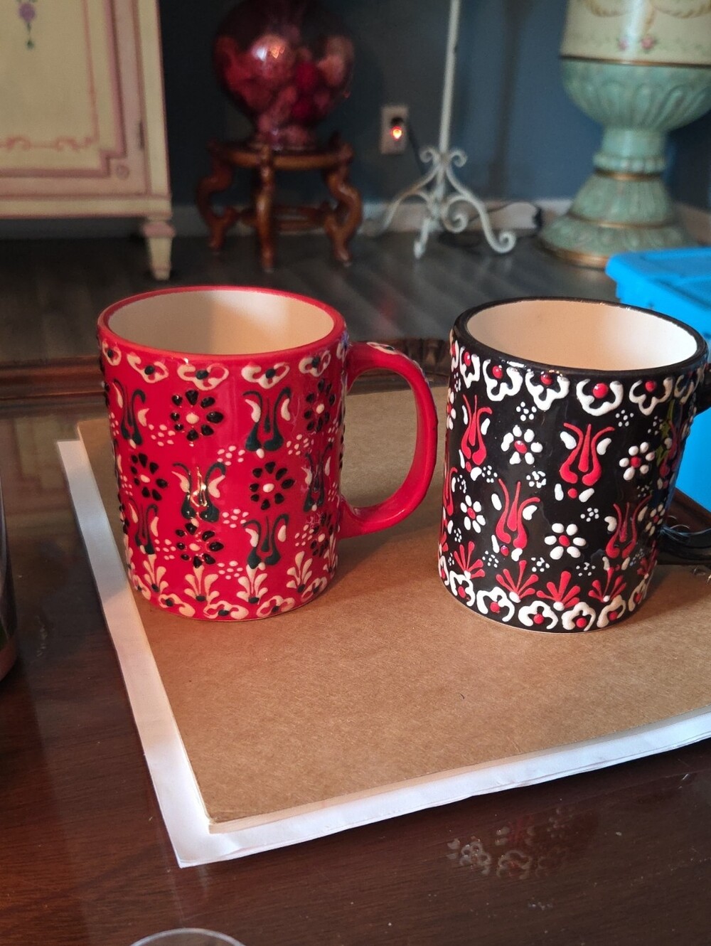 Myth Arts Set Of 2. MADE IN TURKEY. Decorative Patterned Ceramic Mug - Red